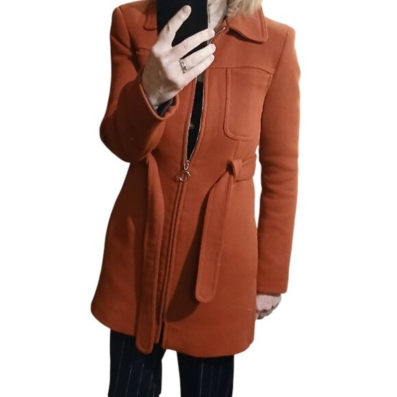 ZARA WOMAN Burnt Orange Zip Front/Waist Tie Peacoat XS - EUC - Picture 6 of 8